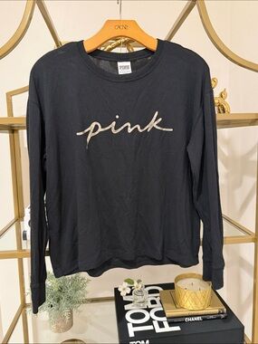 PINK Victoria's Secret Black Crewneck Sweatshirt with Script Logo